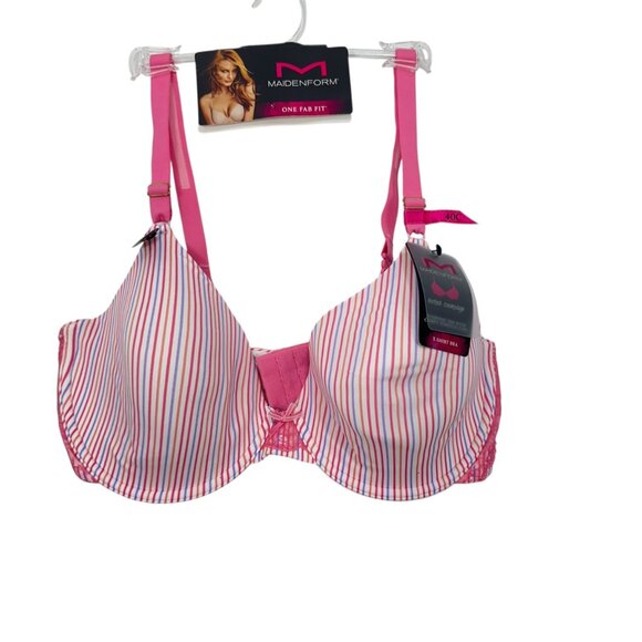 Maidenform One Fab Fit Striped Underwire Women Bra SZ 40D Pink Adjustable Straps - Picture 2 of 12